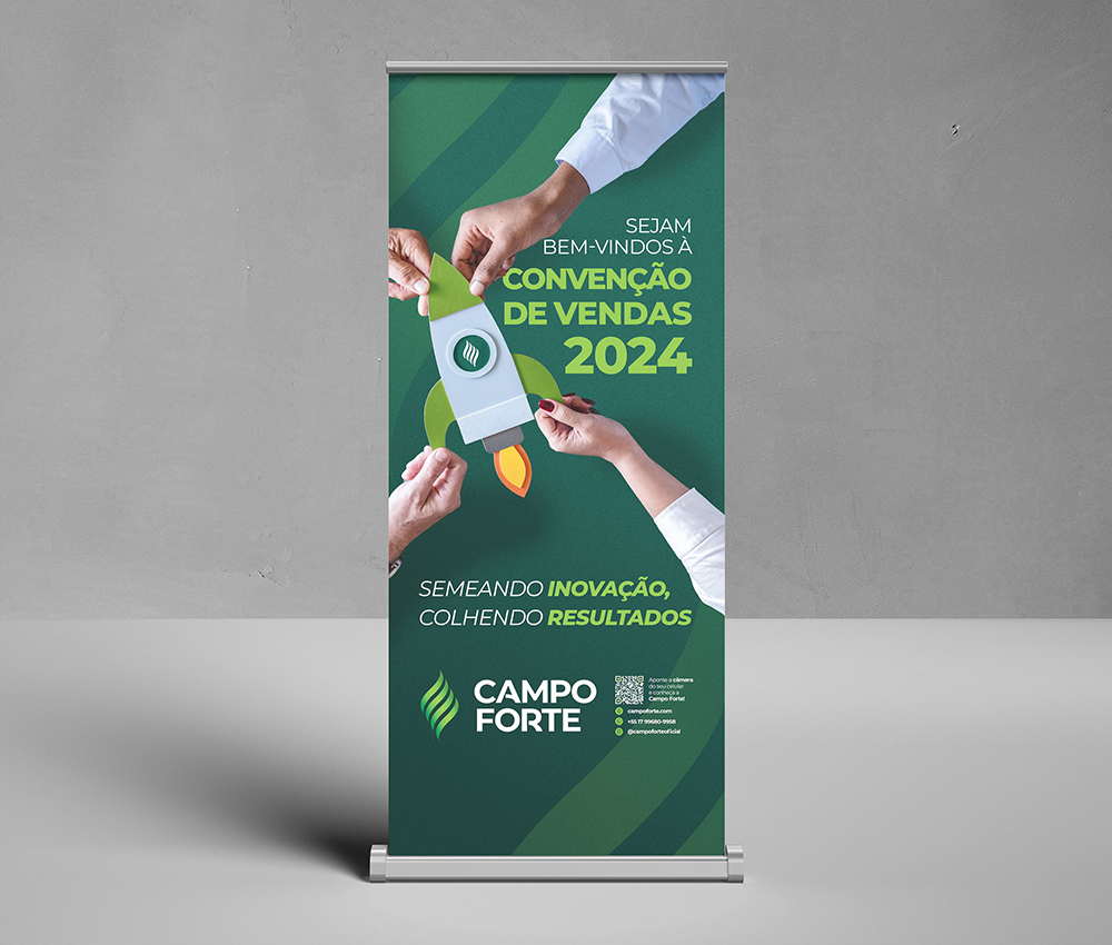 Banner de chão para convenção de vendas da Campo Forte Fertilizantes