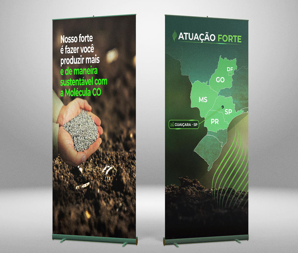 Banner de chão para exposição em estande da Campo Forte Fertilizantes