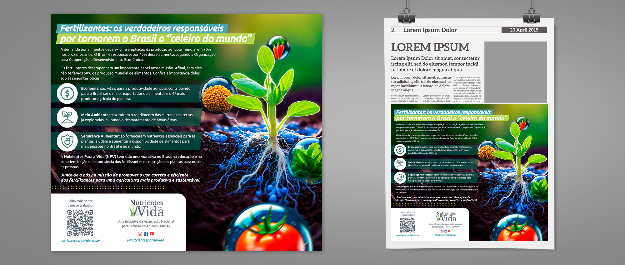 Anúncio de jornal para divulgação da Nutrientes Para a Vida