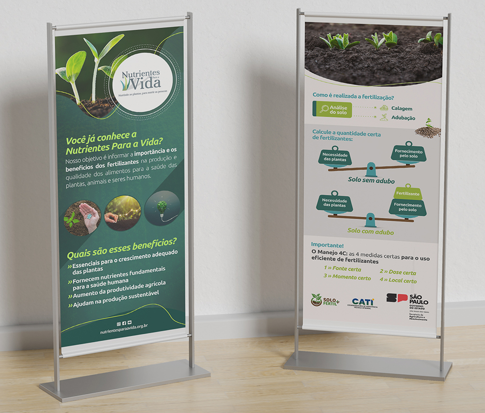Banners de chão para exposição em estande da Nutrientes Para a Vida